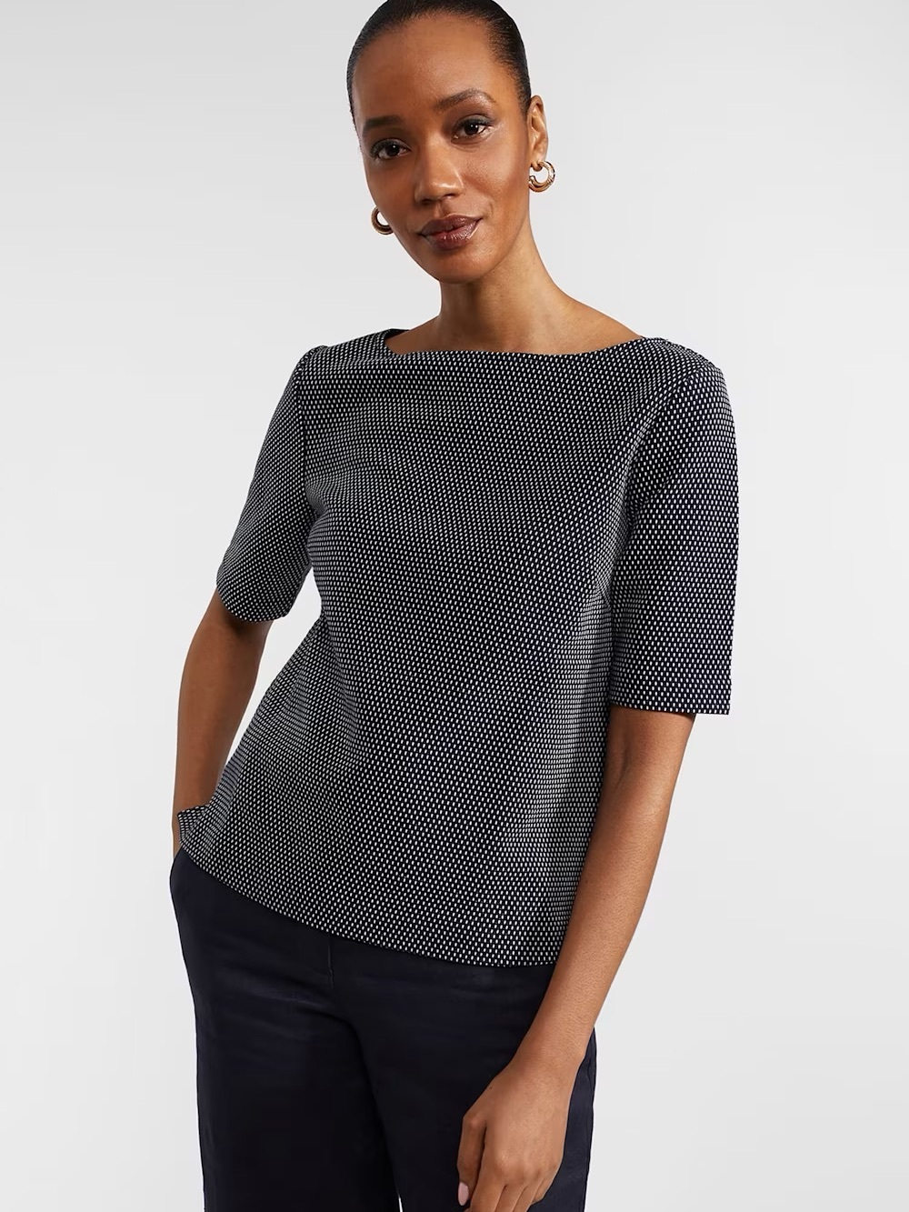 Hobbs London Navy and White Dotted Top Size XL